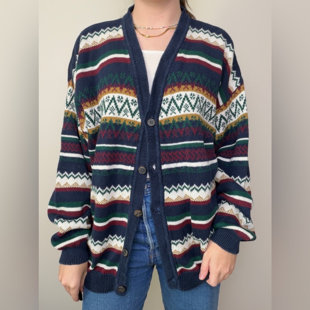 vintage funky grandpa vneck cardigan 100% natural fiber size XL - Duplex